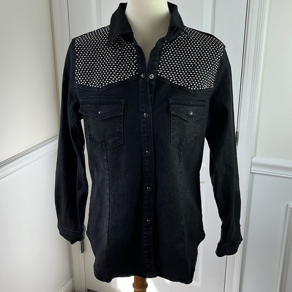 DG2 by Diane Gilman Black Denim Snap-closure Jacket - Picture 1 of 9